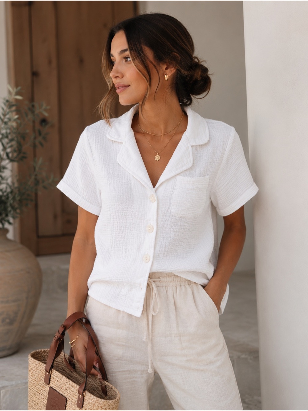 Sincerely Jules XS White Cotton Gauze Button Up Camp Shirt Coastal Boho Top